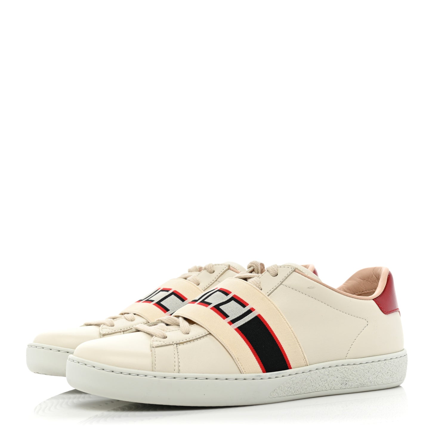 Calfskin Stripe Womens New Ace Sneakers 36 New Mystic White Ecru Red Flame