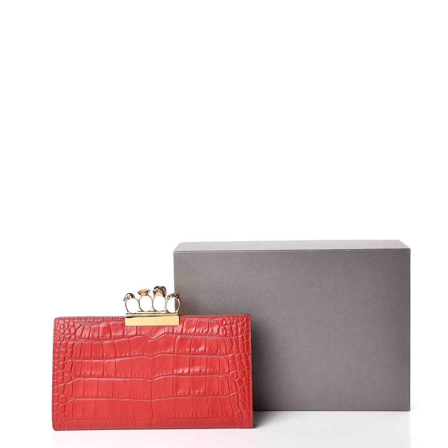 Calfskin Crocodile Embossed Knuckle Flat Clutch