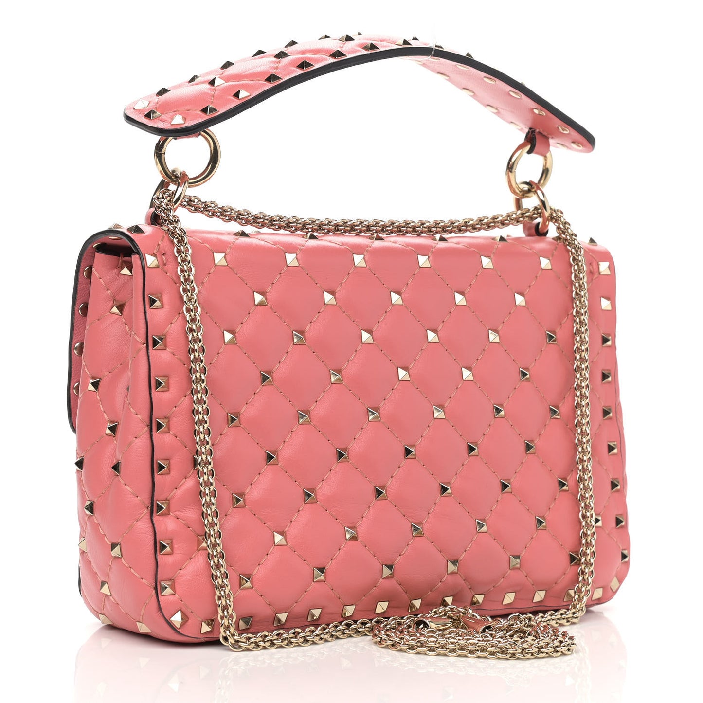 Nappa Quilted Heart Medium Rockstud Spike Shoulder Bag Paradise Rose Red