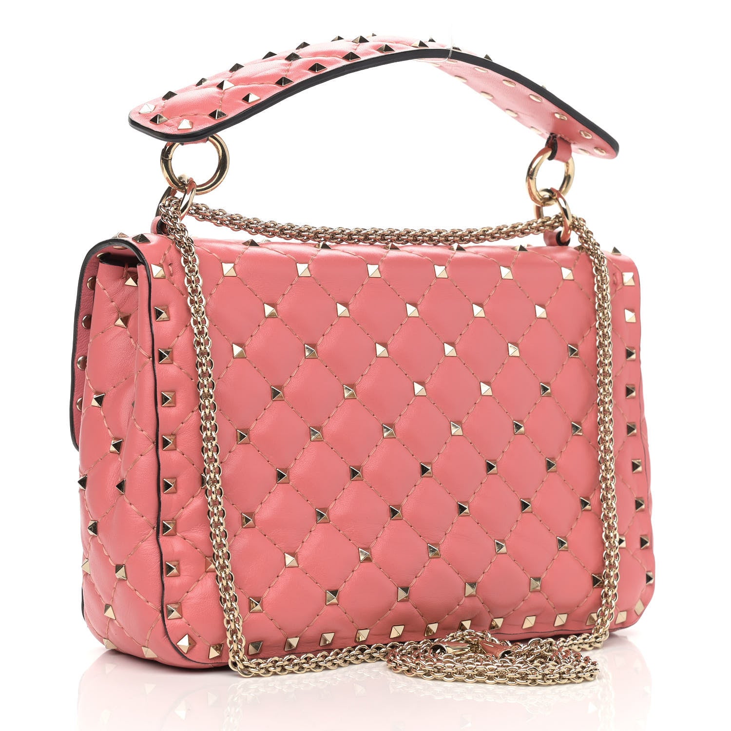 Valentino Garavani Nappa Quilted Heart Medium Rockstud Spike Shoulder Bag Paradise Rose Red 3 of 11