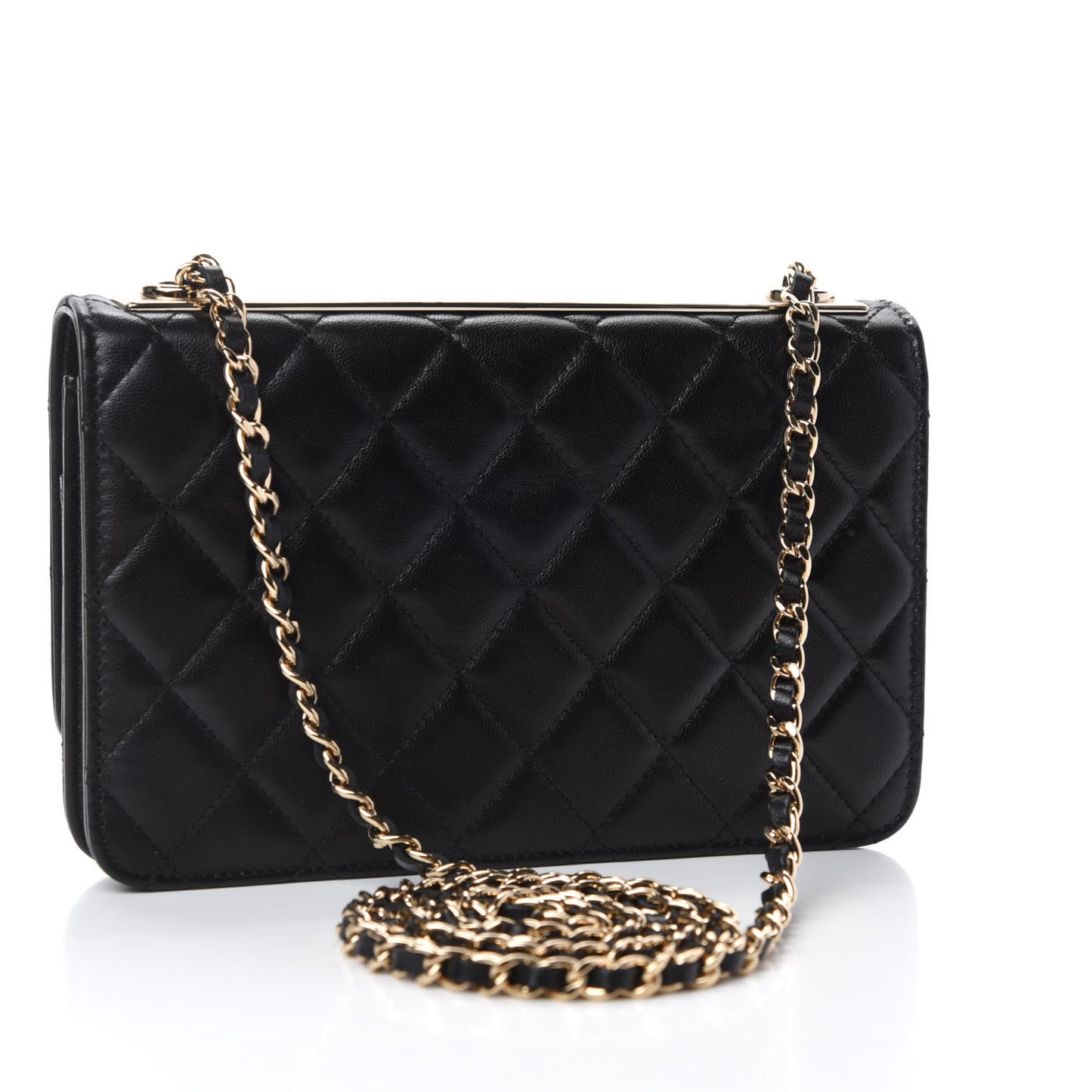 Lambskin Quilted Trendy CC Wallet On Chain WOC Black