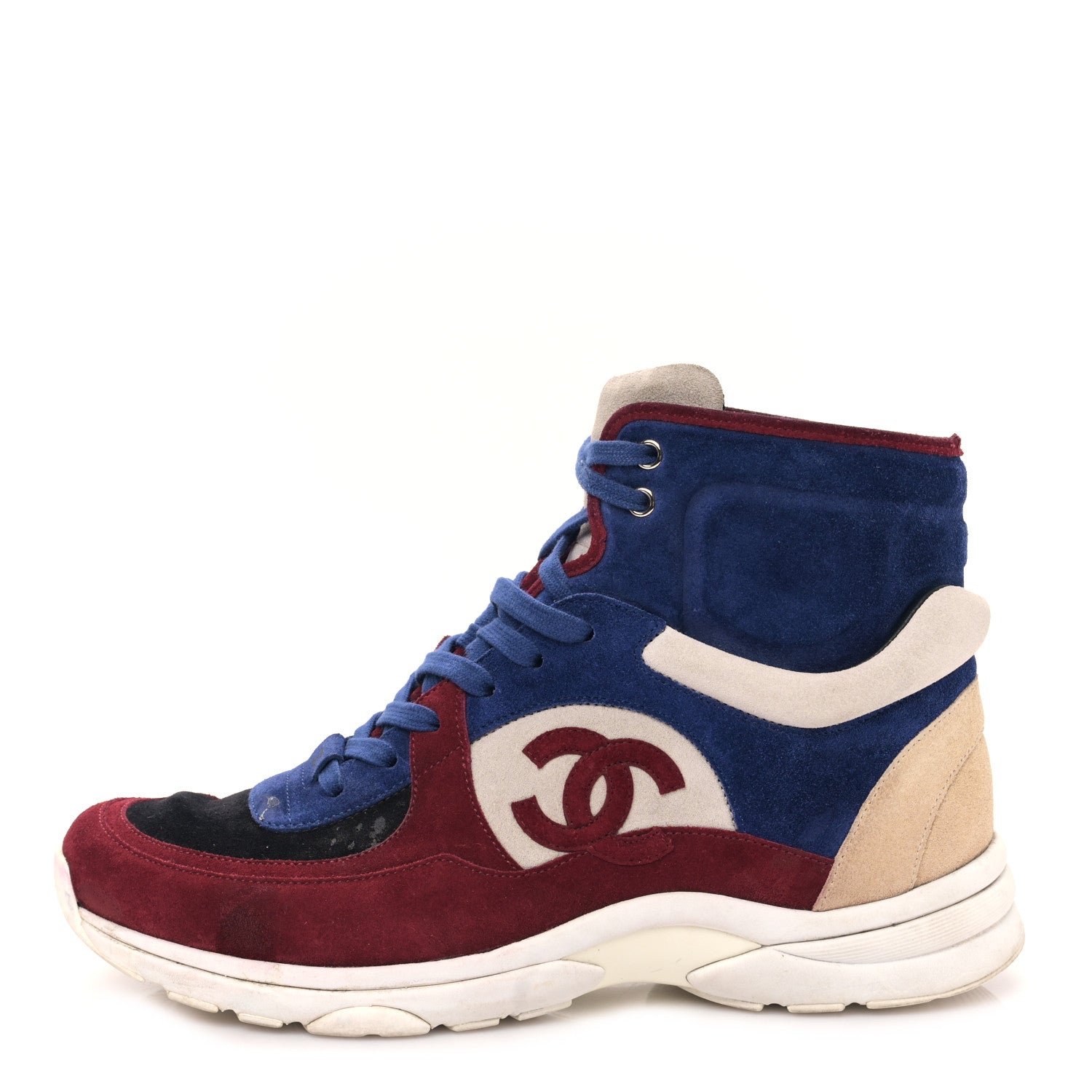 Chanel Calfskin Suede Mens Sneakers 43 Blue Red Beige 1 of 8