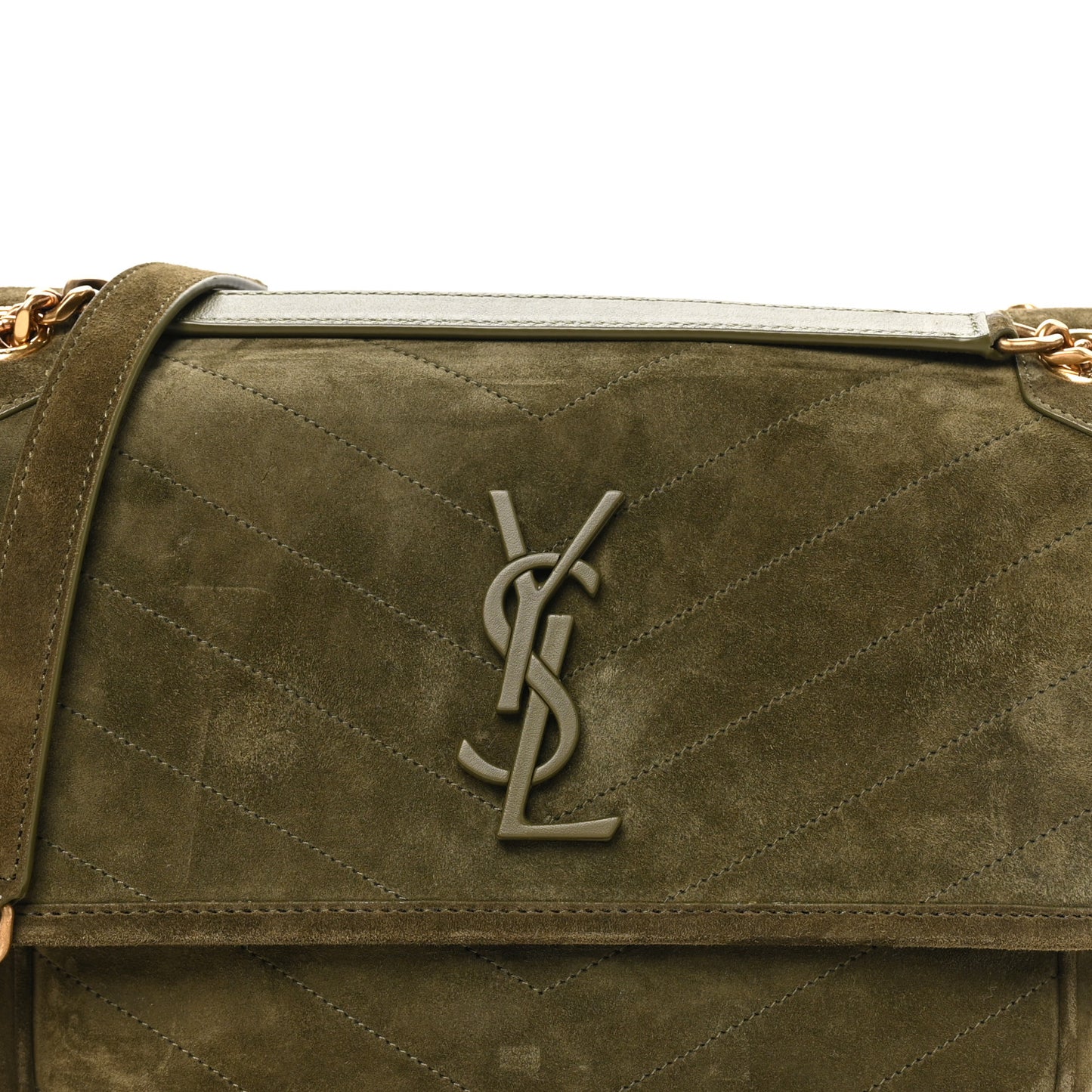 Suede Monogram Medium Niki Chain Satchel Loden Green