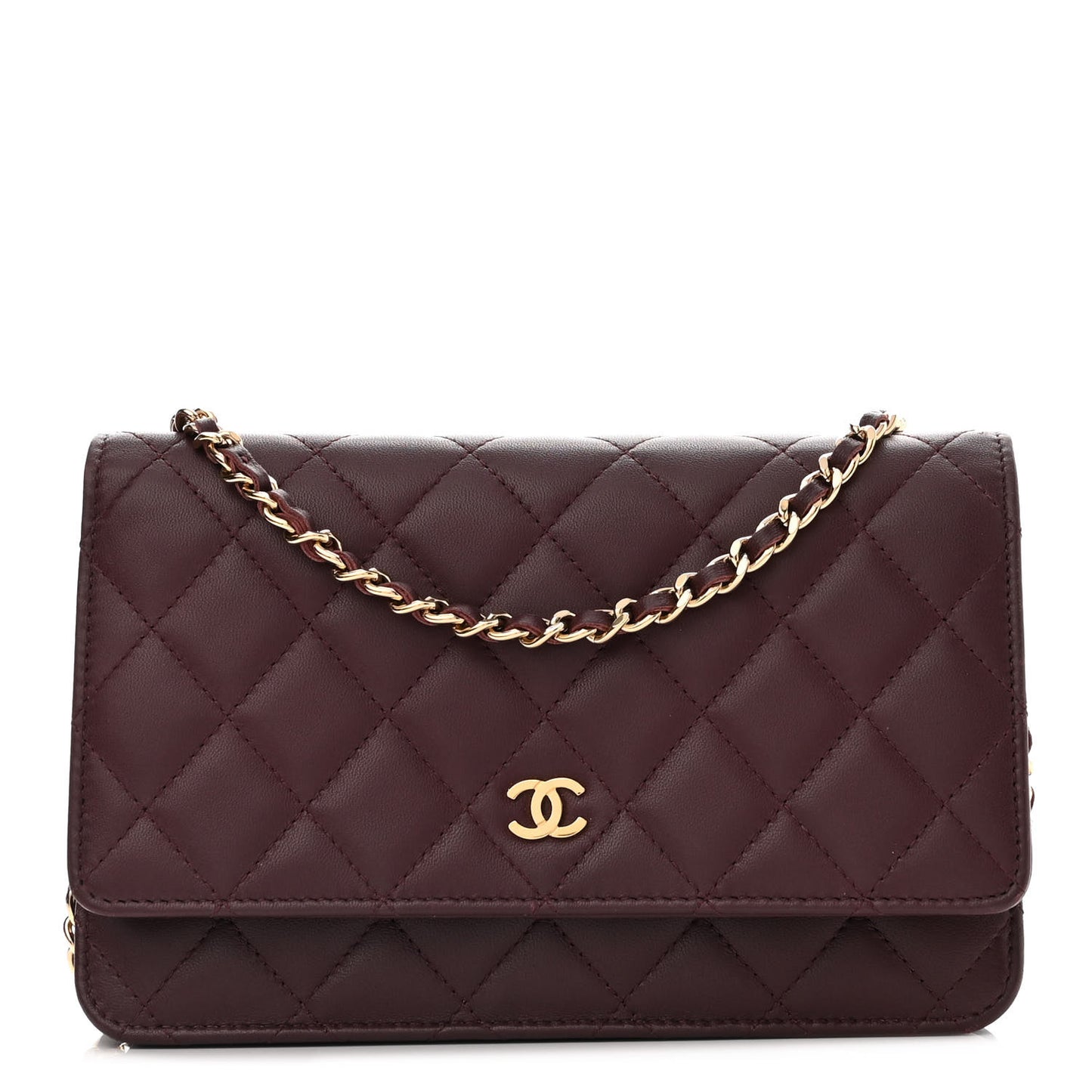 Lambskin Quilted Wallet On Chain WOC Burgundy