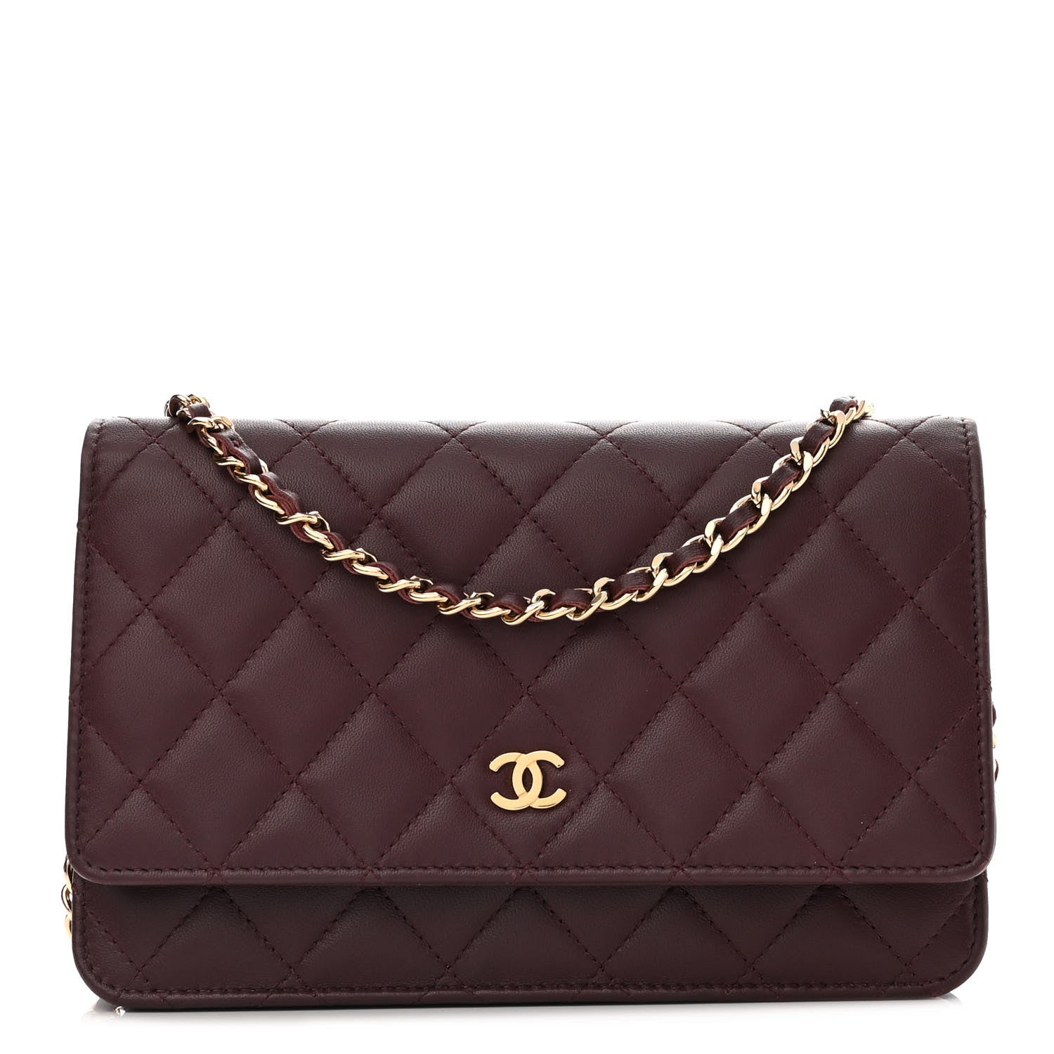 Chanel Lambskin Quilted Wallet On Chain WOC Burgundy 1 of 12
