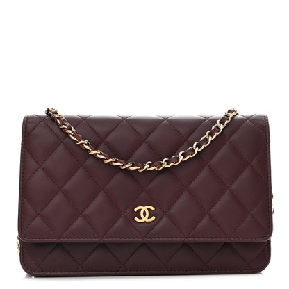 Chanel Lambskin Quilted Wallet On Chain WOC Burgundy 1 of 12