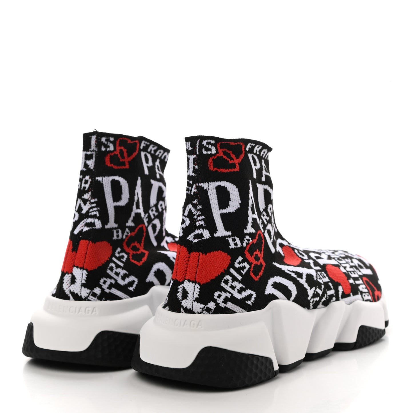 Neoprene Knit Bonjour Paris Womens Speed Sneakers 37 Black White Red