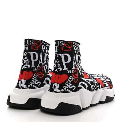 Balenciaga Neoprene Knit Bonjour Paris Womens Speed Sneakers 37 Black White Red 4 of 9