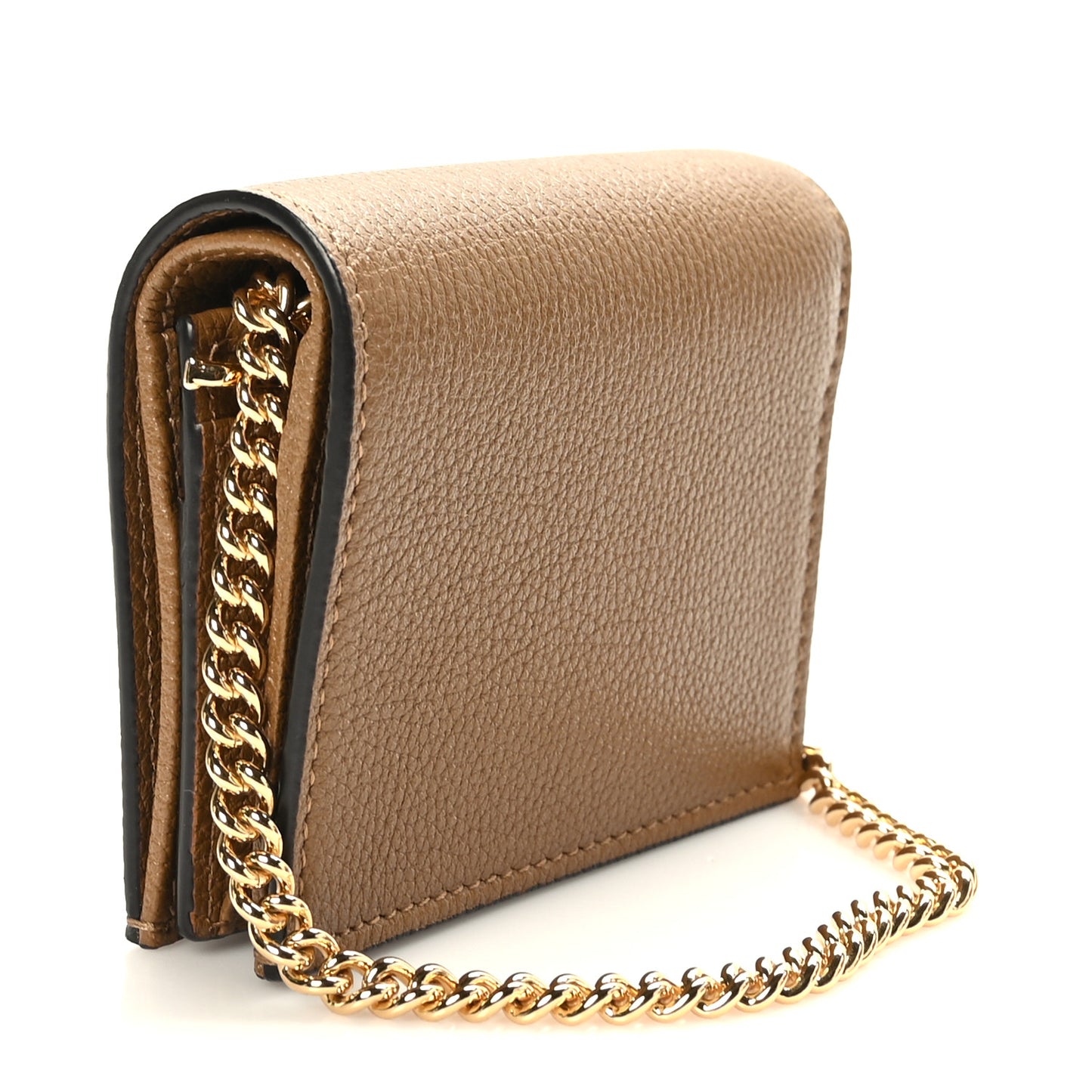 Grainy Calfskin Zumi Chain Card Case Wallet Friky Taupe