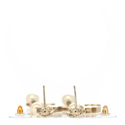 Chanel Metal Pearl Chain Charm Drop Earrings Gold 3 of 4