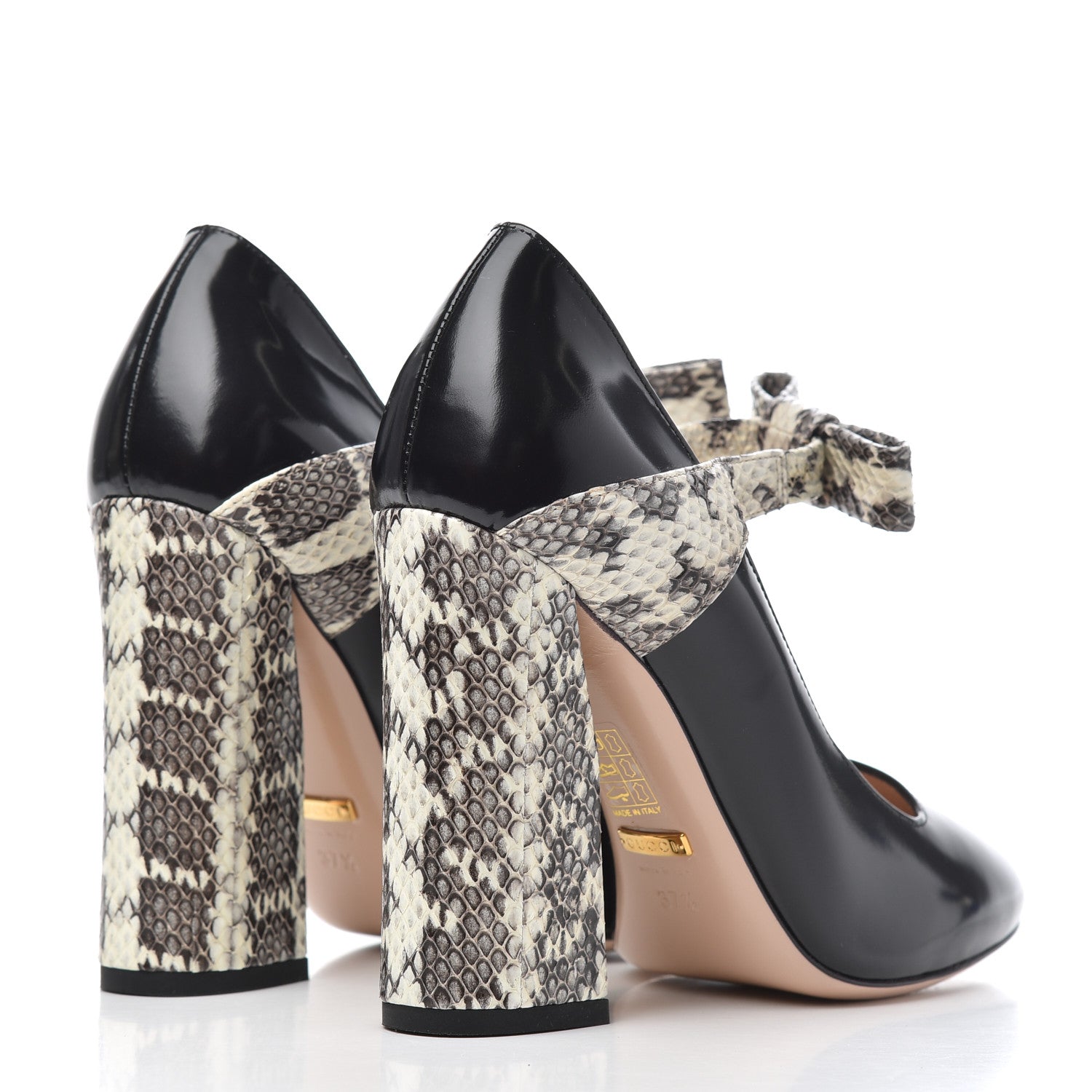 Gucci Polished Calfskin Elaphe Nimue Bow Mary Jane Pumps 37.5 Black Roccia 4 of 18