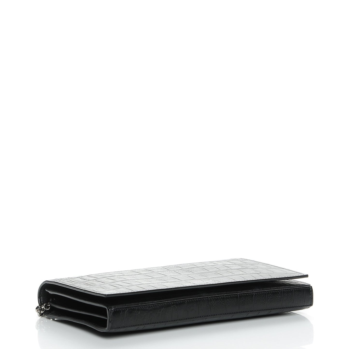 Lambskin Crocodile Embossed Classic Paris Chain Wallet Black