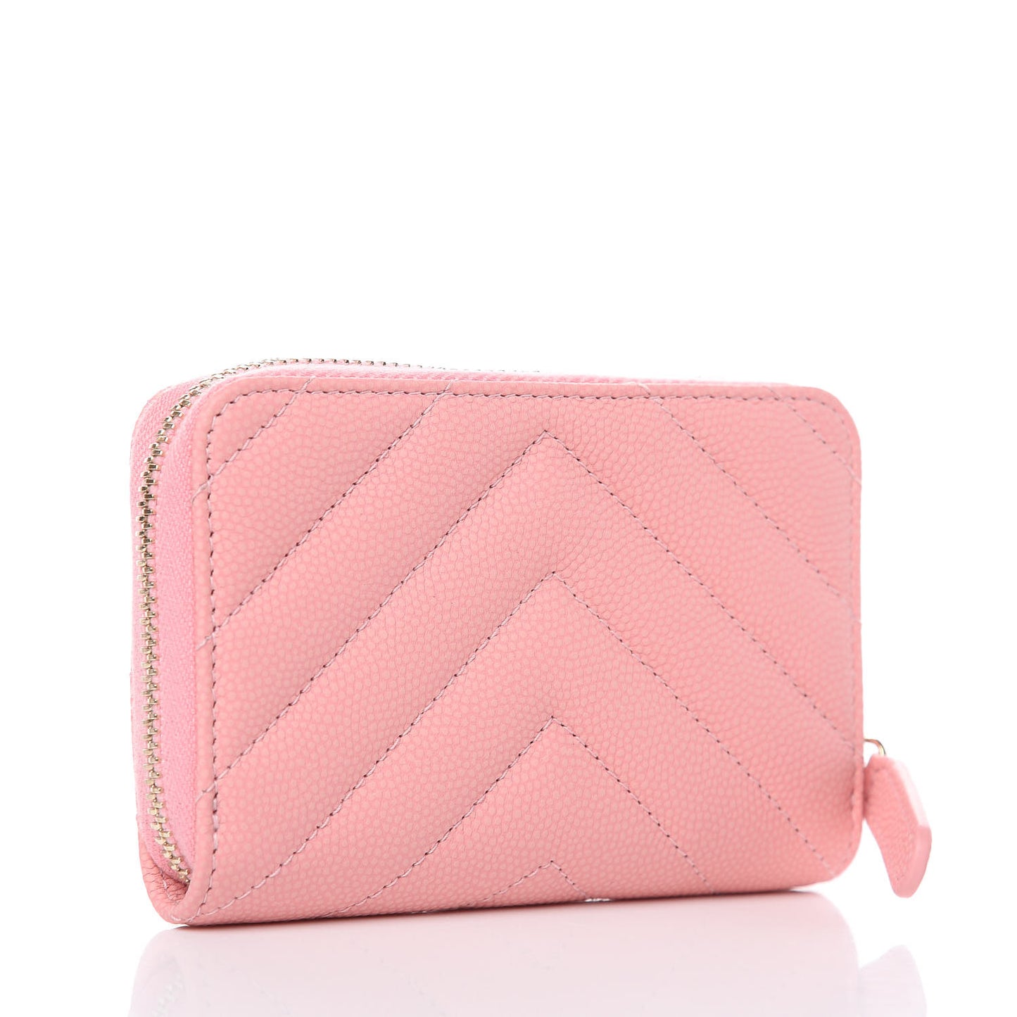 Iridescent Caviar Chevron Quilted Zip Coin Purse Pink