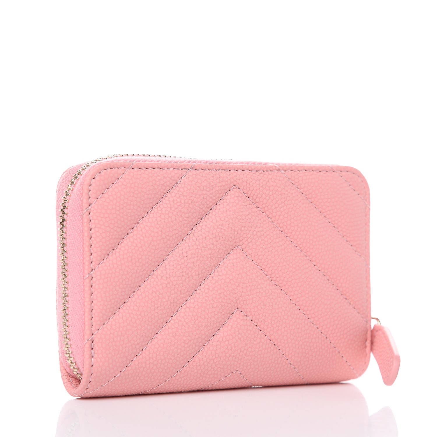 Chanel Iridescent Caviar Chevron Quilted Zip Coin Purse Pink 3 of 8