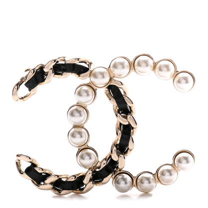 Chanel Lambskin Pearl CC Chain Brooch Black Gold 1 of 4