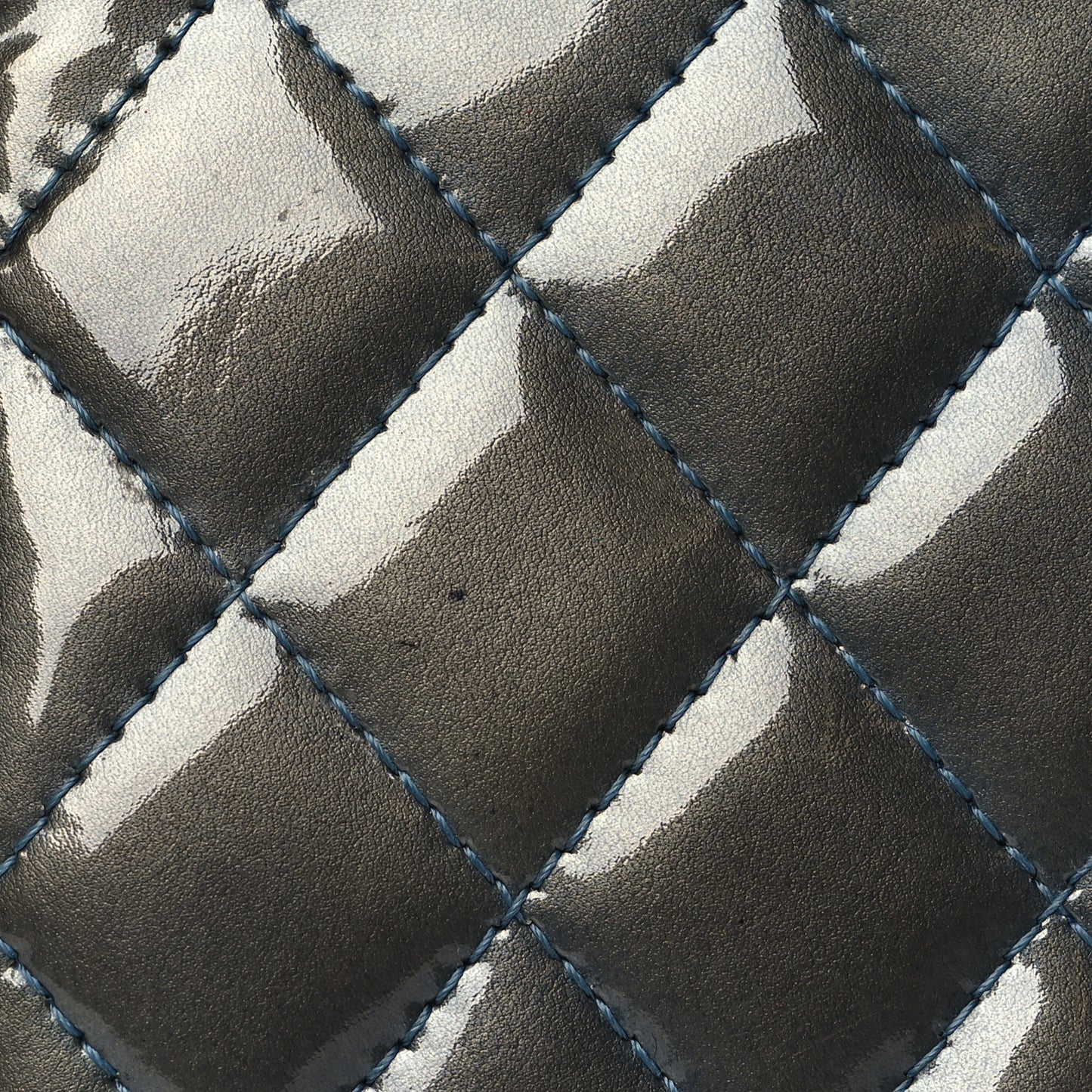 Patent Quilted Brilliant Wallet On Chain WOC Blue