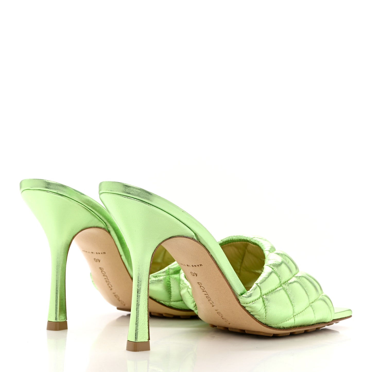 Metallic Nappa Reflection Matelasse Padded Mule Sandals 40 Pistachio