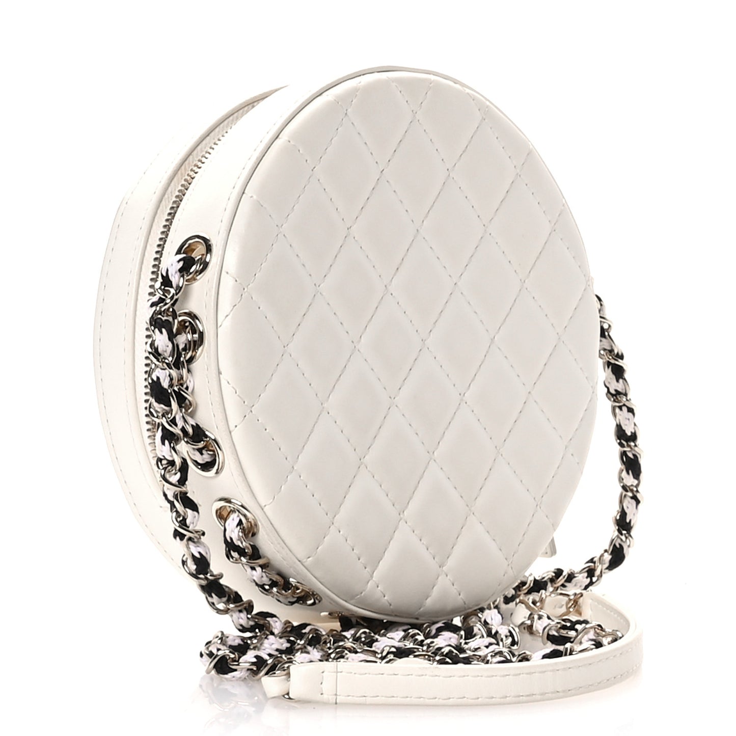 Lambskin Coco Lifesaver Round Bag Black White