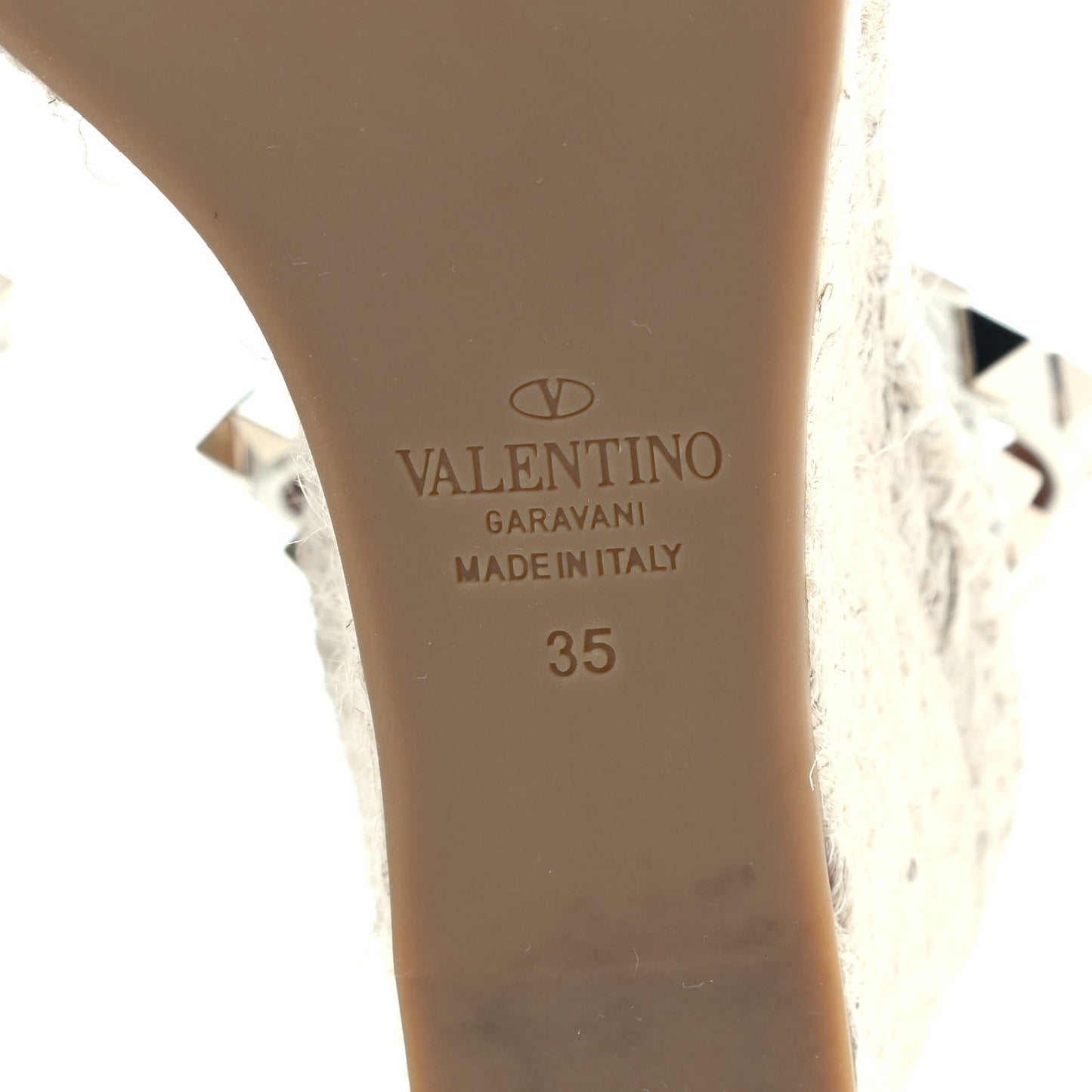 Grained Calfskin Rockstud Ankle Wrap Espadrille 15/85mm Wedges 35 Light Ivory