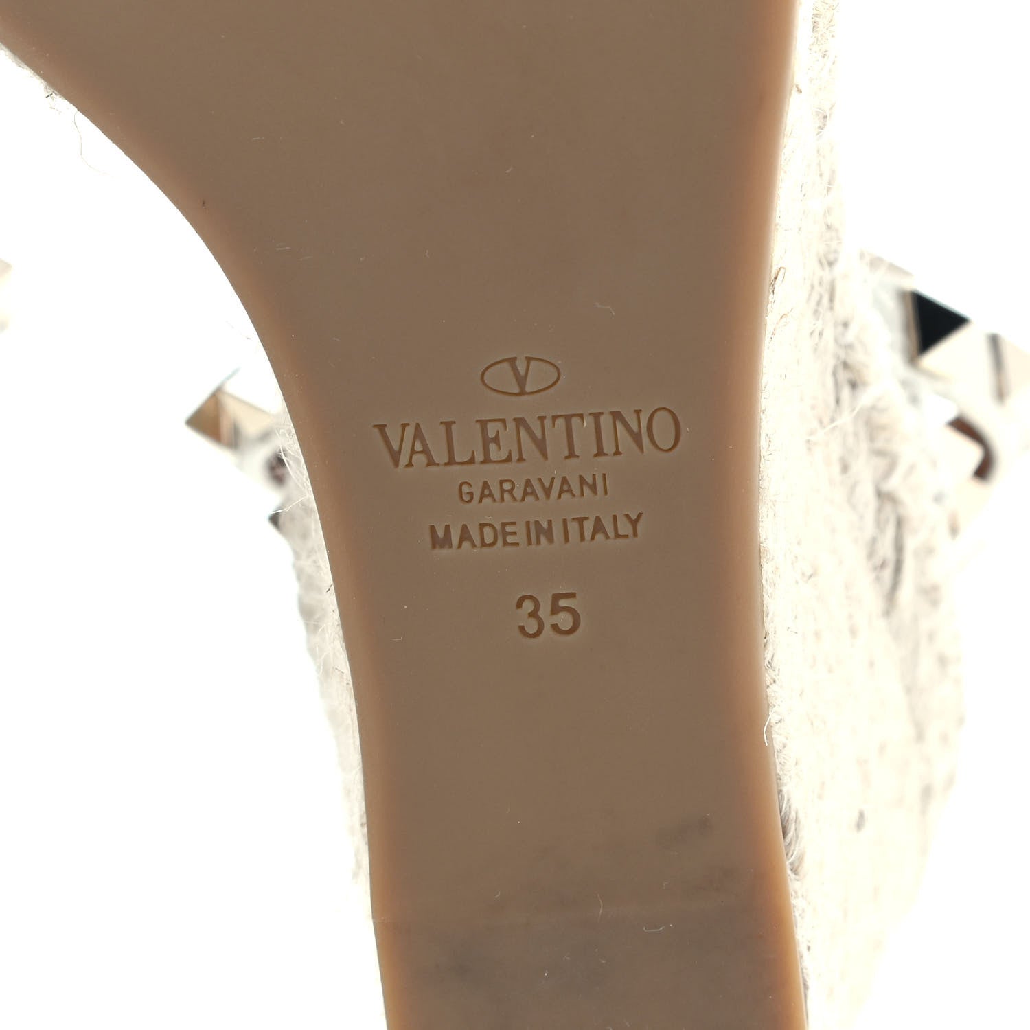 Valentino Garavani Grained Calfskin Rockstud Ankle Wrap Espadrille 15/85mm Wedges 35 Light Ivory 5 of 7