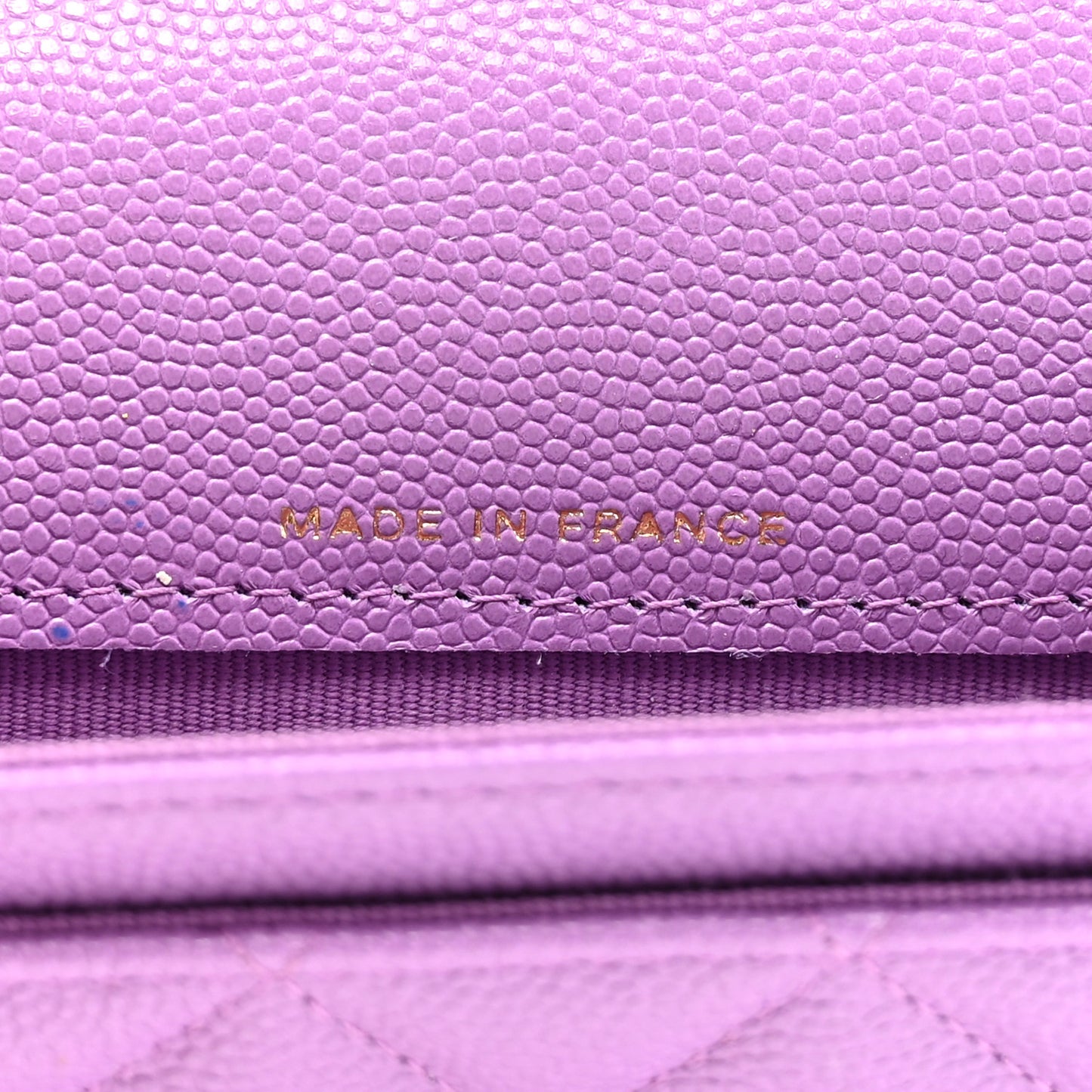 Caviar Quilted Flap Card Holder Wallet Purple