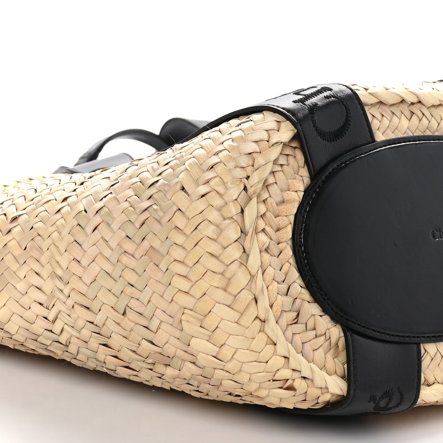 Raffia Smooth Calfskin Medium Sense Basket Black