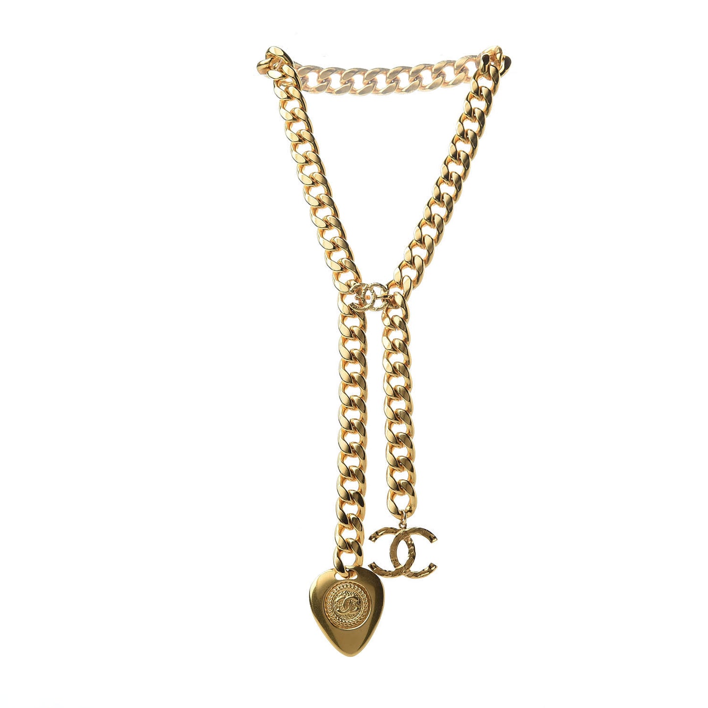 Metal Chain Link CC Pendant Choker Necklace Gold