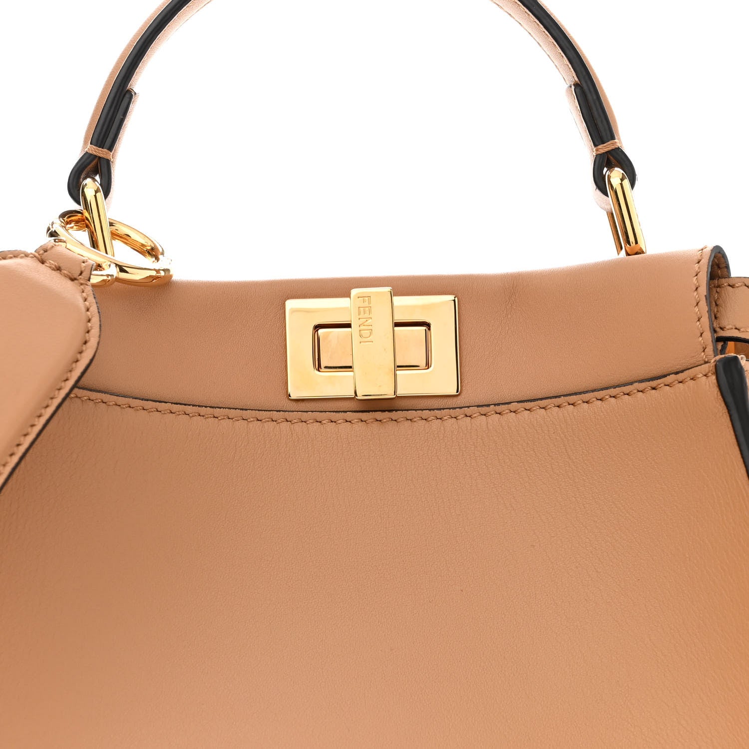 Fendi Vitello Seta Canvas FF Embroidered Mini Peekaboo Iconic Satchel Miele Scuro Poudre 7 of 10