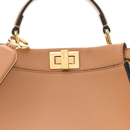 Fendi Vitello Seta Canvas FF Embroidered Mini Peekaboo Iconic Satchel Miele Scuro Poudre 7 of 10