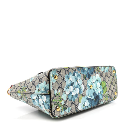 Gucci GG Supreme Monogram Blooms Small Zip Top Tote Beige Blue Navy Hibiscus Red 4 of 10