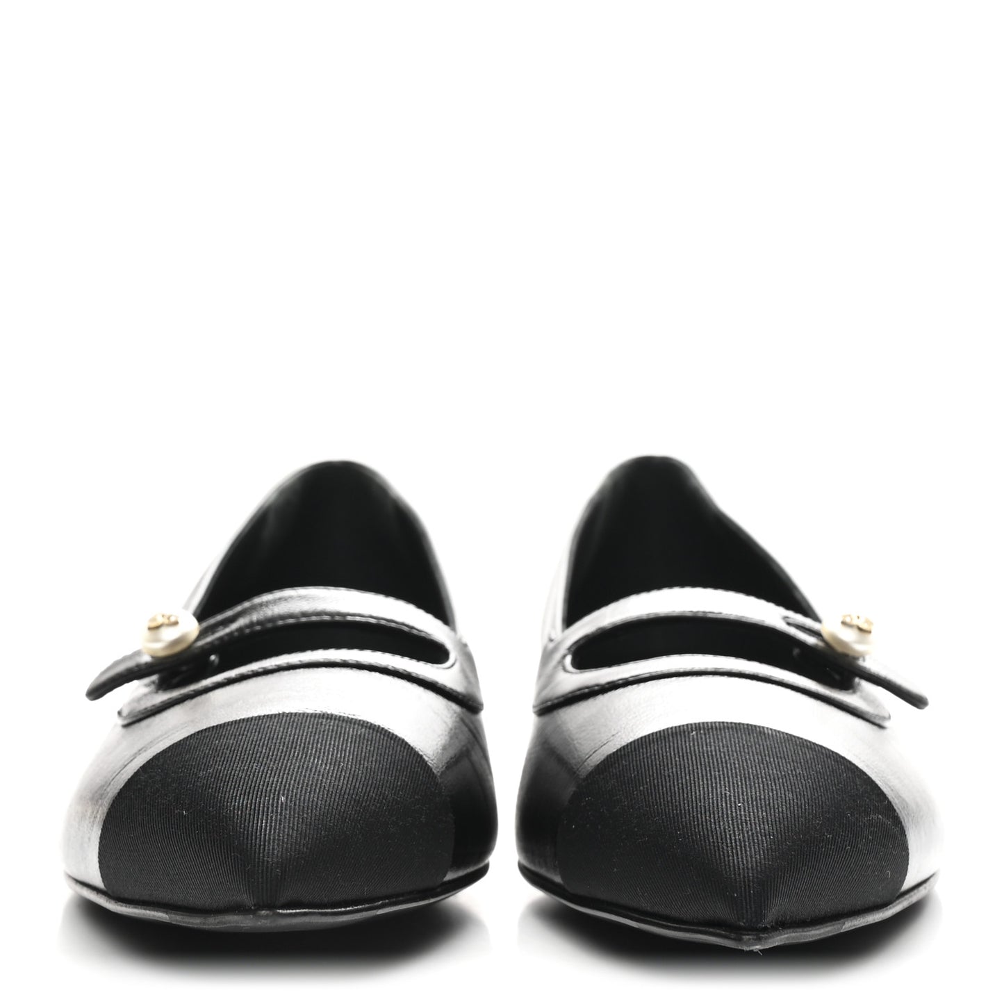 Shiny Lambskin Grosgrain Pearl Mary Jane Flats 40 Black