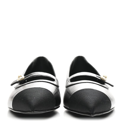 Chanel Shiny Lambskin Grosgrain Pearl Mary Jane Flats 40 Black 3 of 10