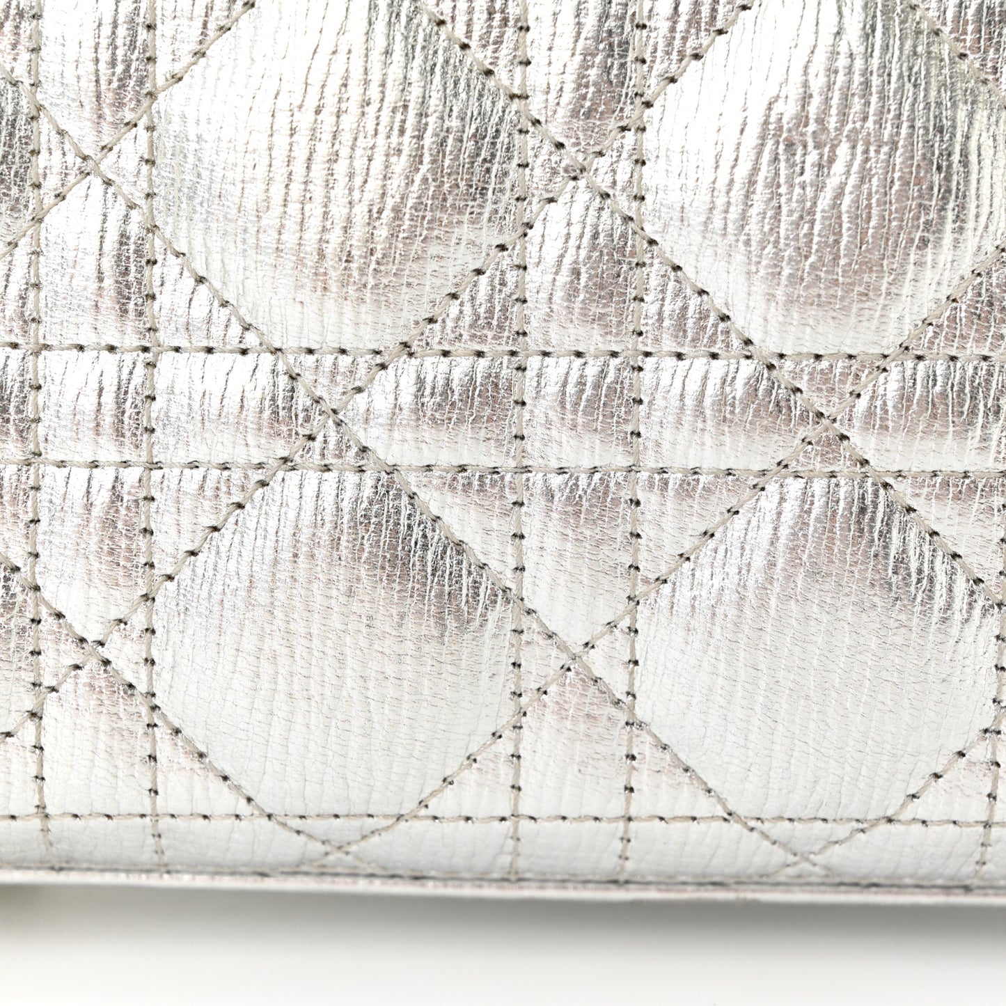 CHRISTIAN DIOR Metallic Grained Calfskin Cannage Small Lucky Badges My Lady Dior Silver