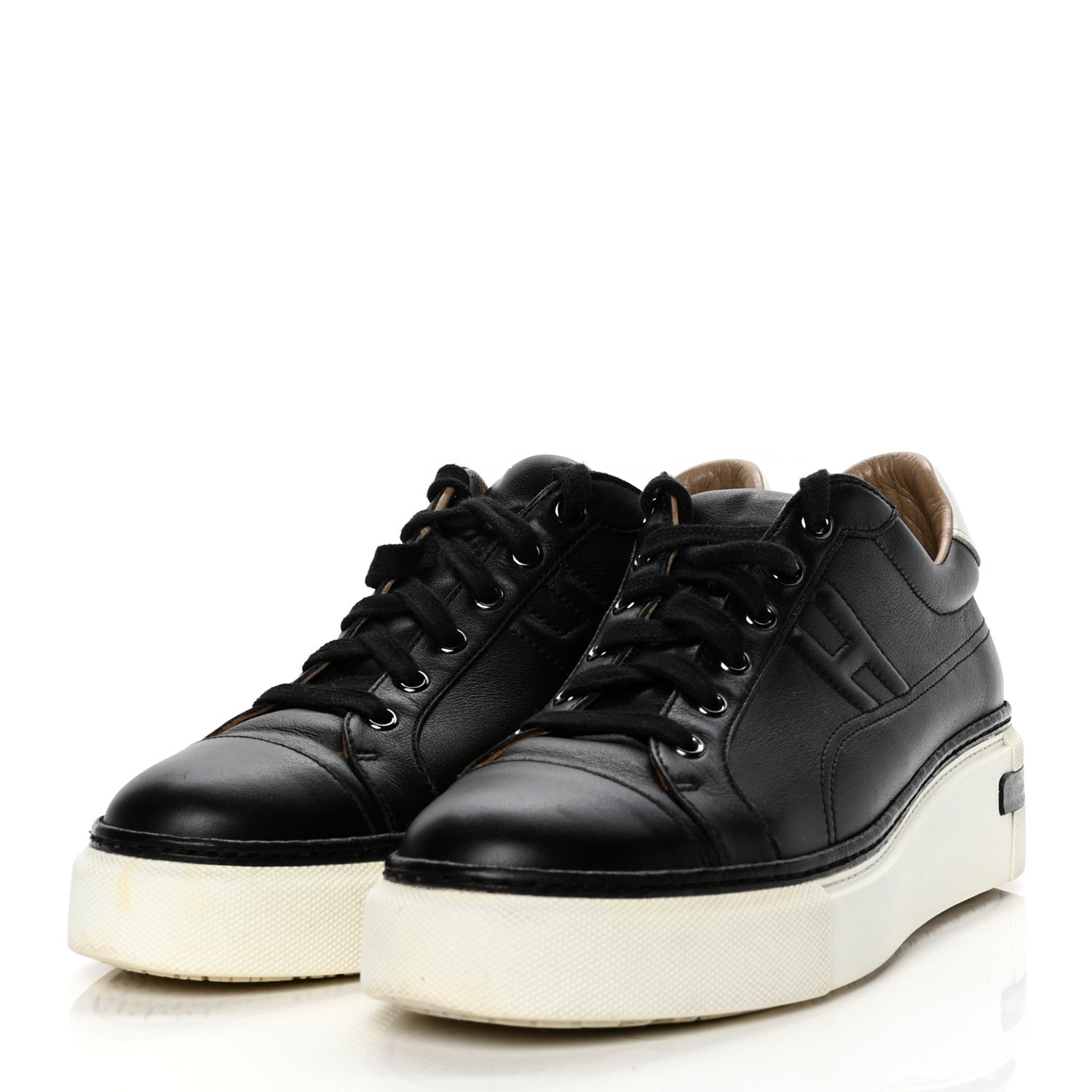 Hermes Calfskin Womens Polo Sneakers 40.5 Black White 3 of 9