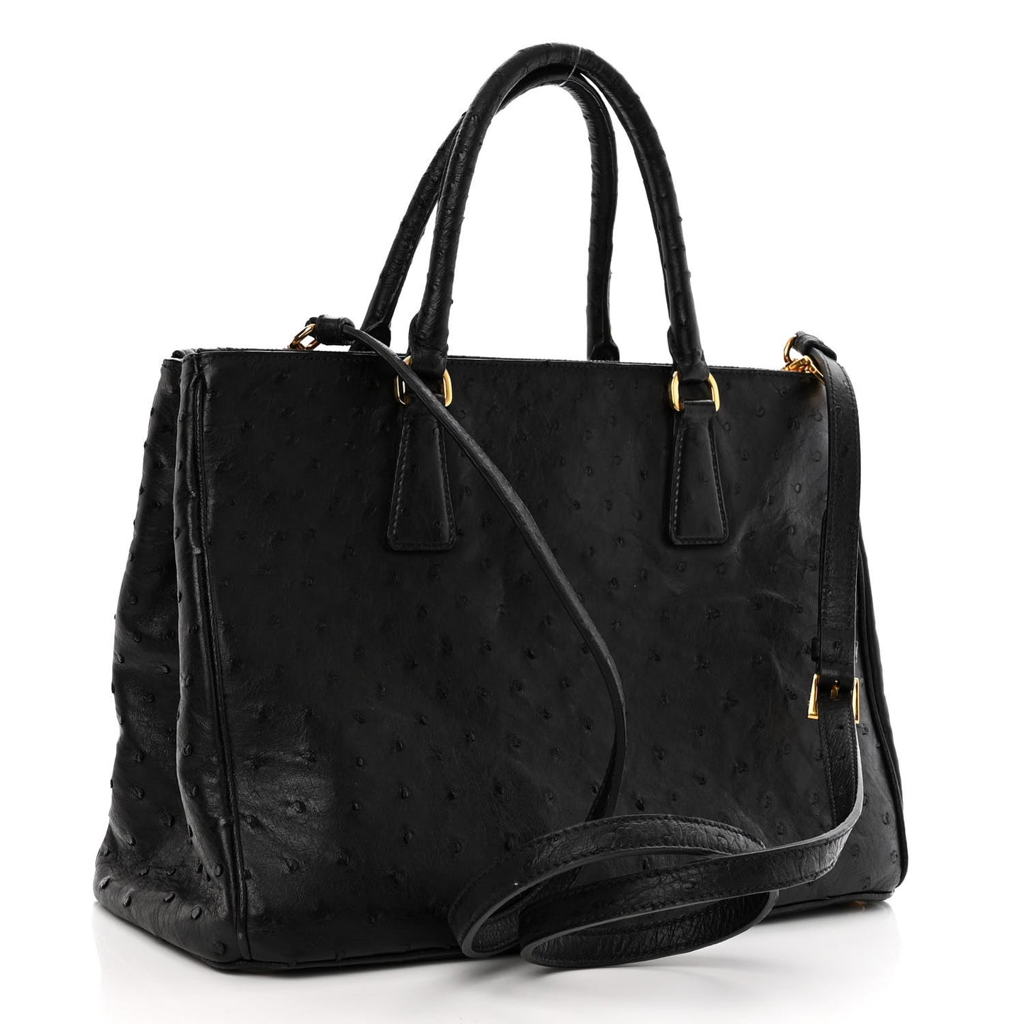 Ostrich Double Zip Tote Black