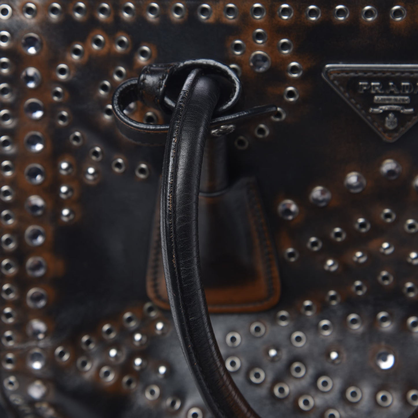 Vitello Vintage Studded Twin Pocket Tote Ebano