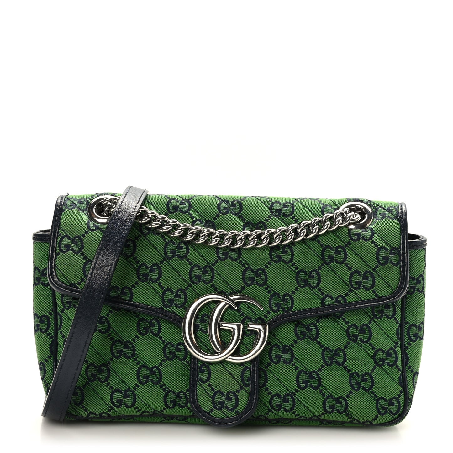 Monogram Multicolor Matelasse Diagonal Small GG Marmont Shoulder Bag Green Blue