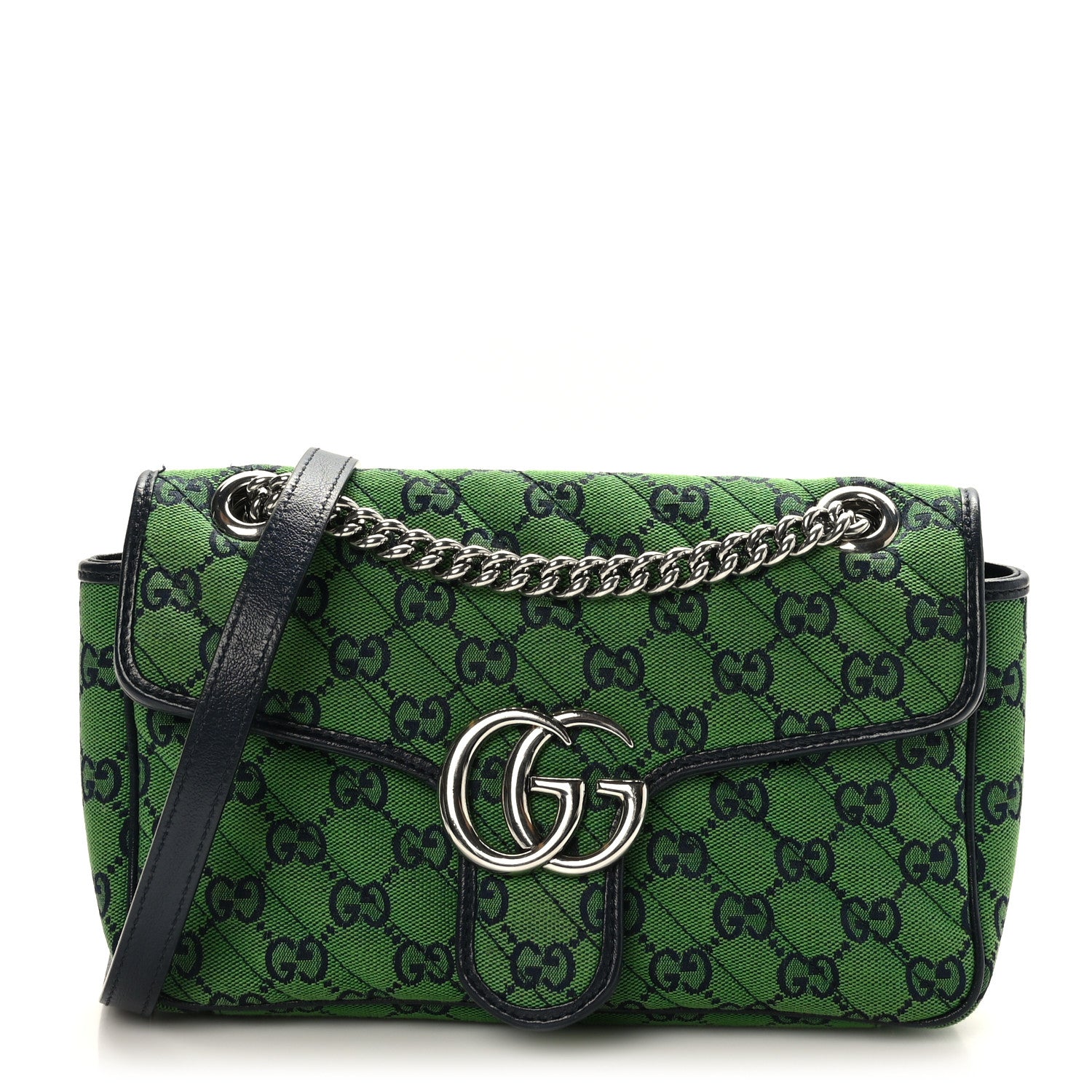 Gucci Monogram Multicolor Matelasse Diagonal Small GG Marmont Shoulder Bag Green Blue 1 of 9
