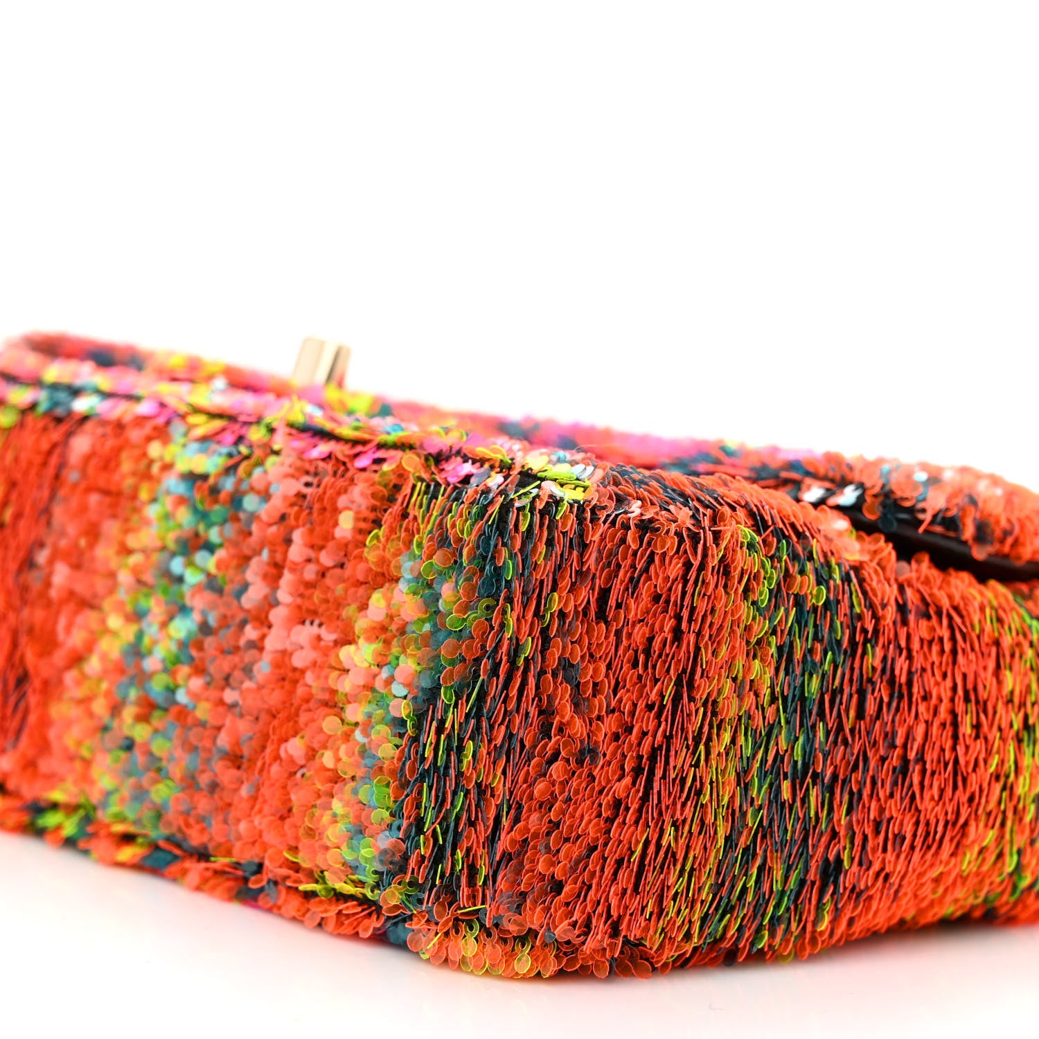 Chanel Sequin Logo Single Flap Orange Turquoise Pink 10 of 11