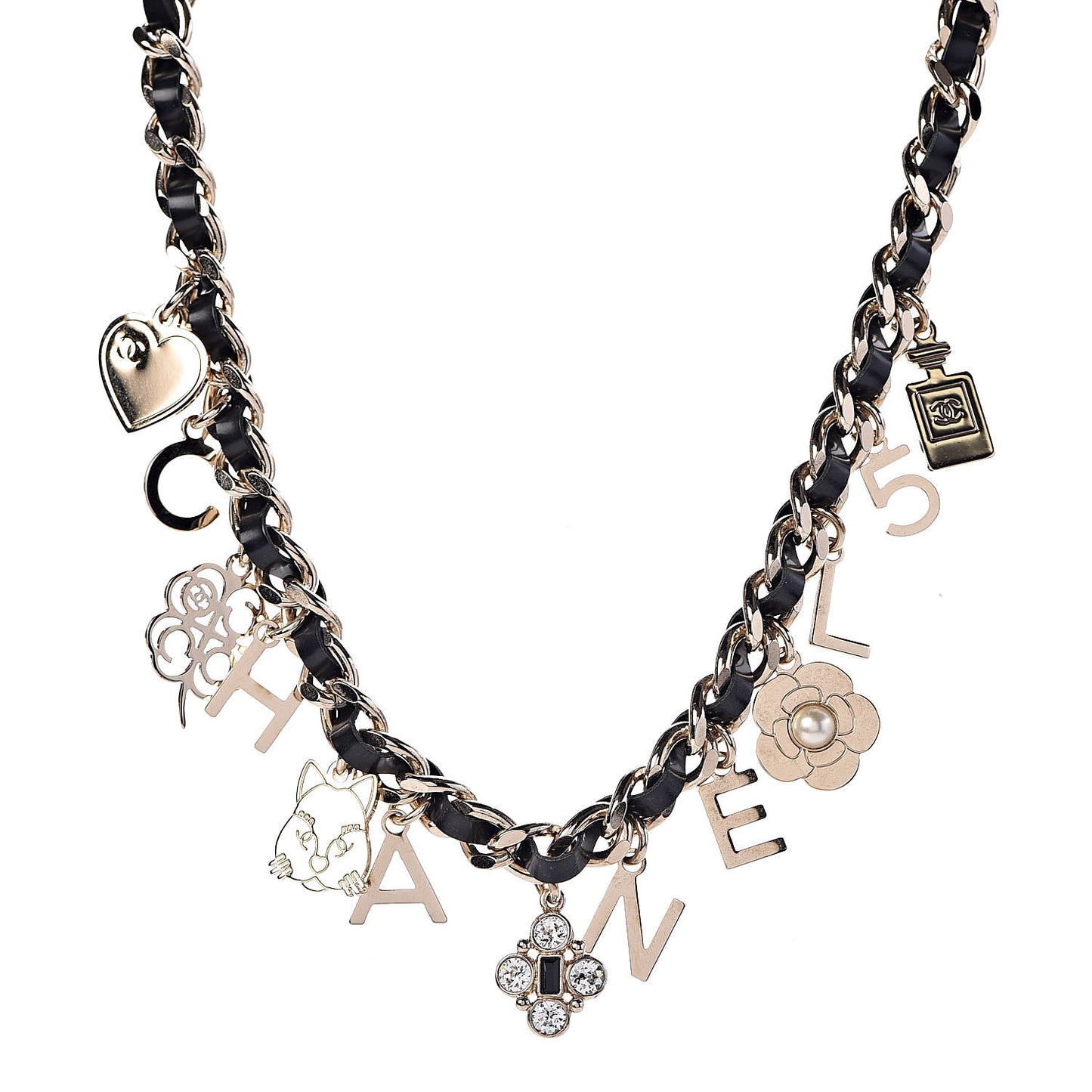 Lambskin Crystal CC Logo Charming Choker Gold Black