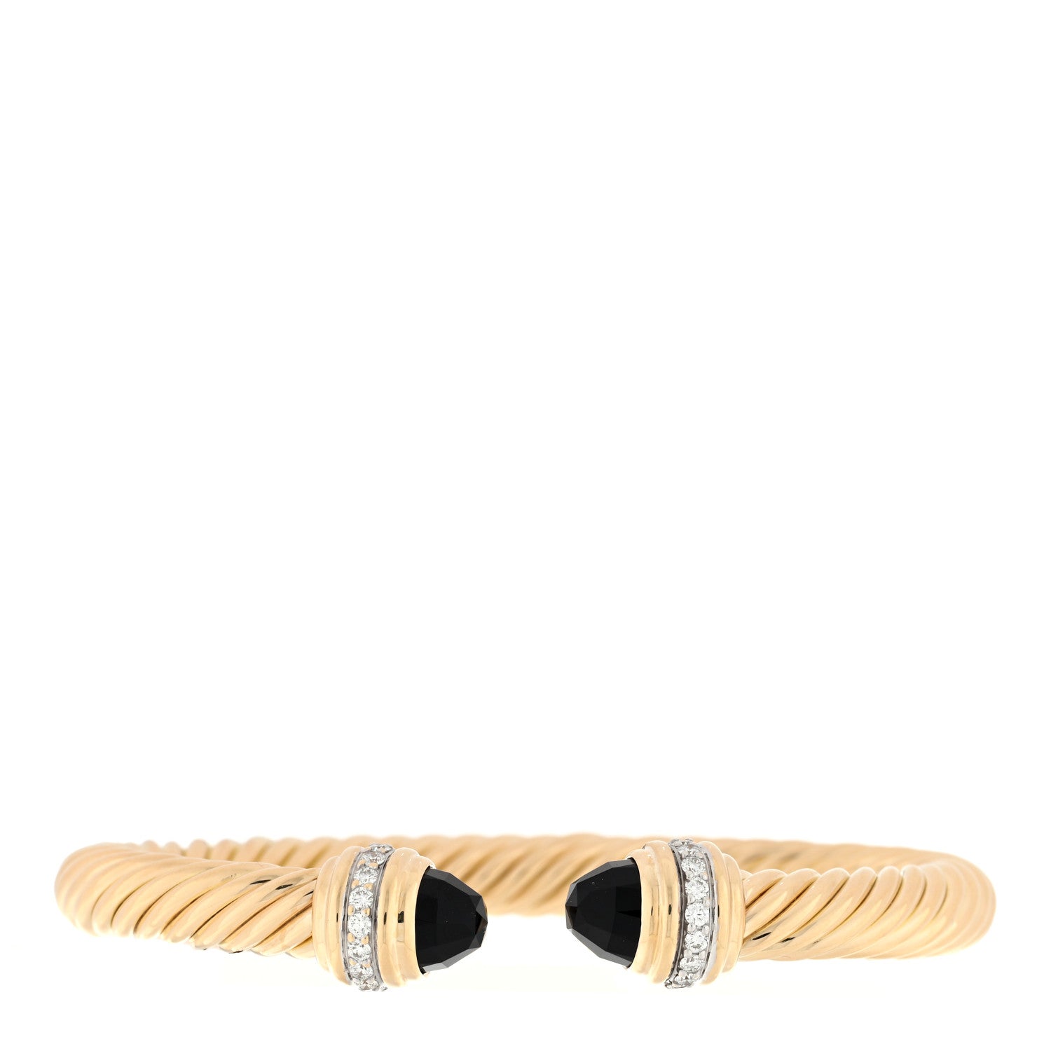 David Yurman 18K Yellow Gold Diamond Black Onyx 7mm Cablespira Bracelet 1 of 4