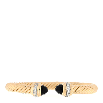 David Yurman 18K Yellow Gold Diamond Black Onyx 7mm Cablespira Bracelet 1 of 4