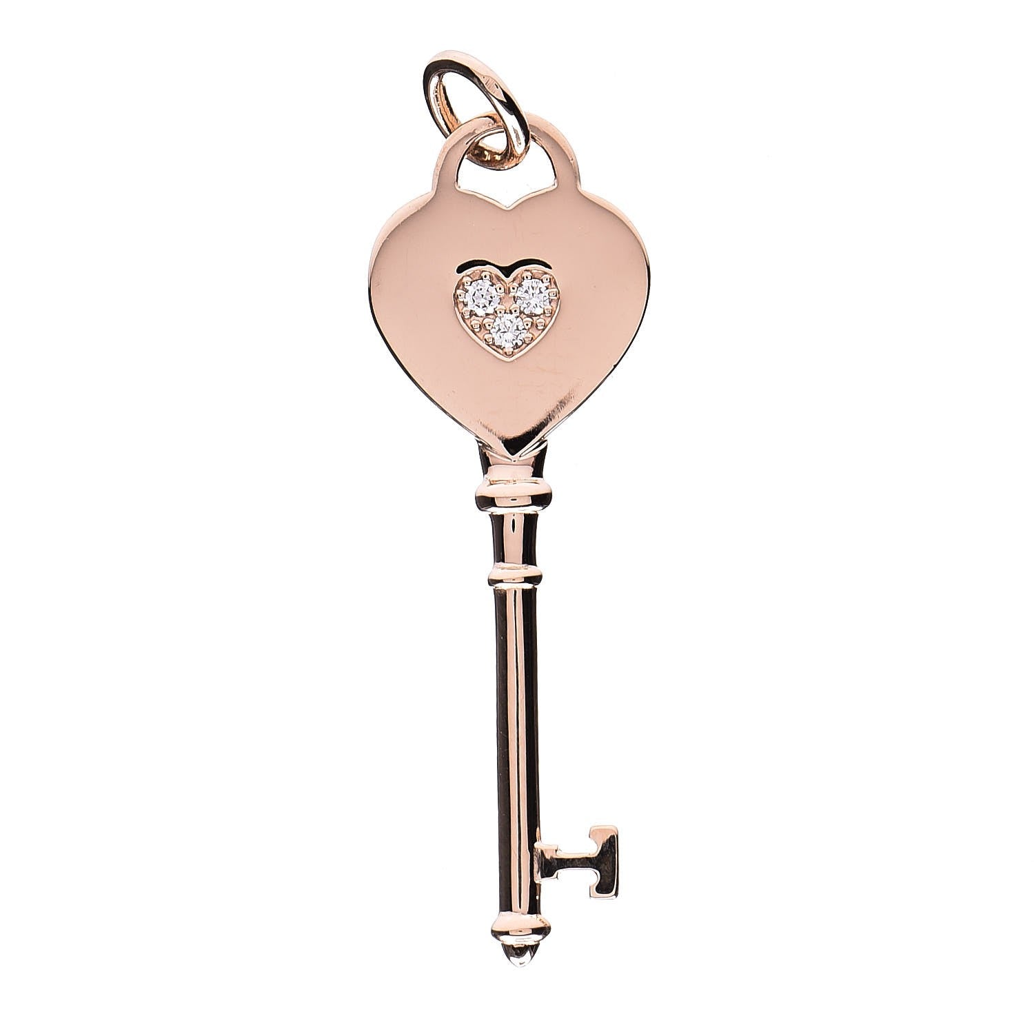 Tiffany 18K Rose Gold Diamond Heart Key Pendant 1 of 5