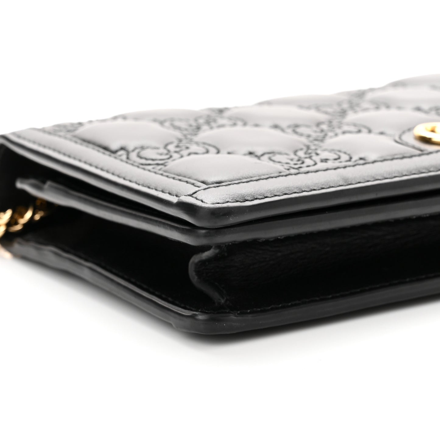 Calfskin GG Matelasse Chain Wallet Black