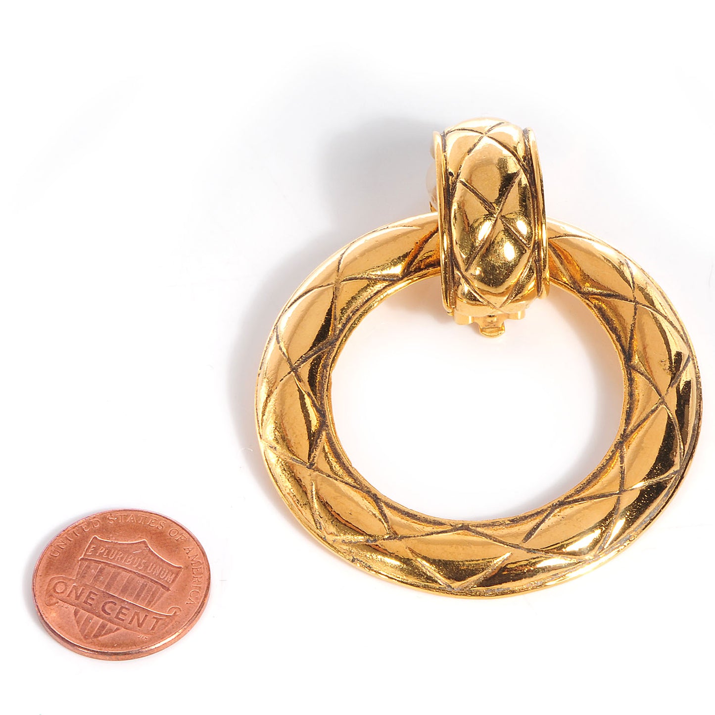 Quilted Hoop Clip On Earrings Gold
