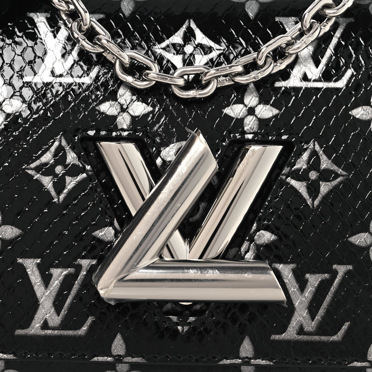 Snakeskin Monogram Twist Shoulder Bag PM Black