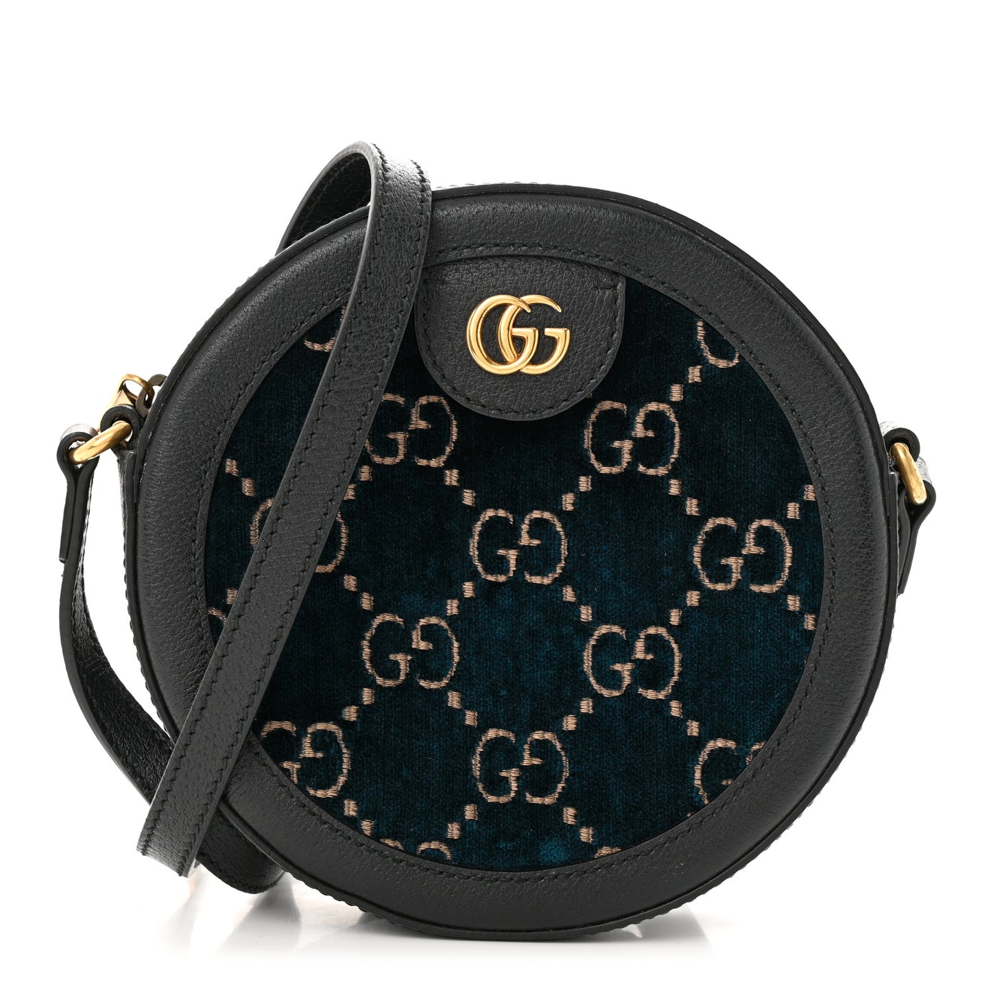 Velvet Calfskin GG Monogram Round Shoulder Bag Blue Beige