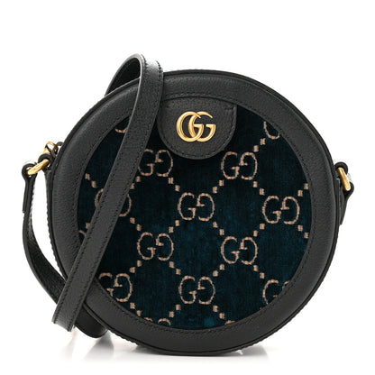 Gucci Velvet Calfskin GG Monogram Round Shoulder Bag Blue Beige 1 of 10