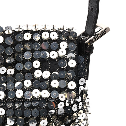Fendi Sequin Beaded Baguette Silver Dark Brown 5 of 9