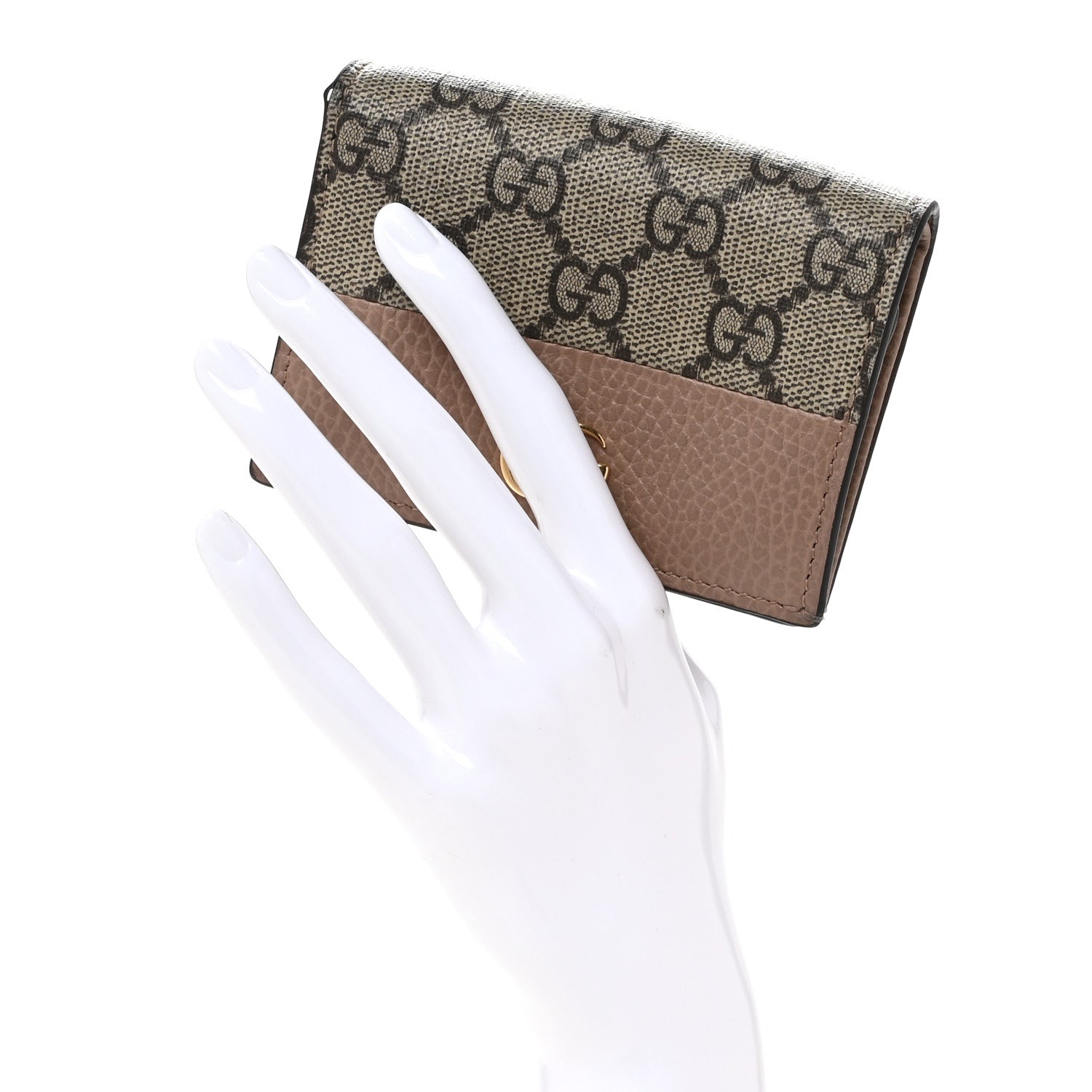Gucci Dollar Calfskin GG Supreme Monogram GG Marmont Card Case Porcelain Rose Beige Ebony 2 of 11
